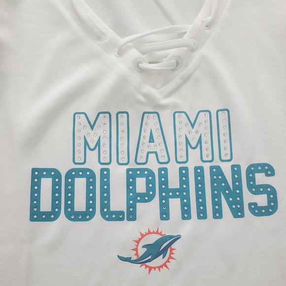 NWT Miami Dolphins Officially Licensed Gem Stacked V-Neck for Ladies - Picture 3 of 13